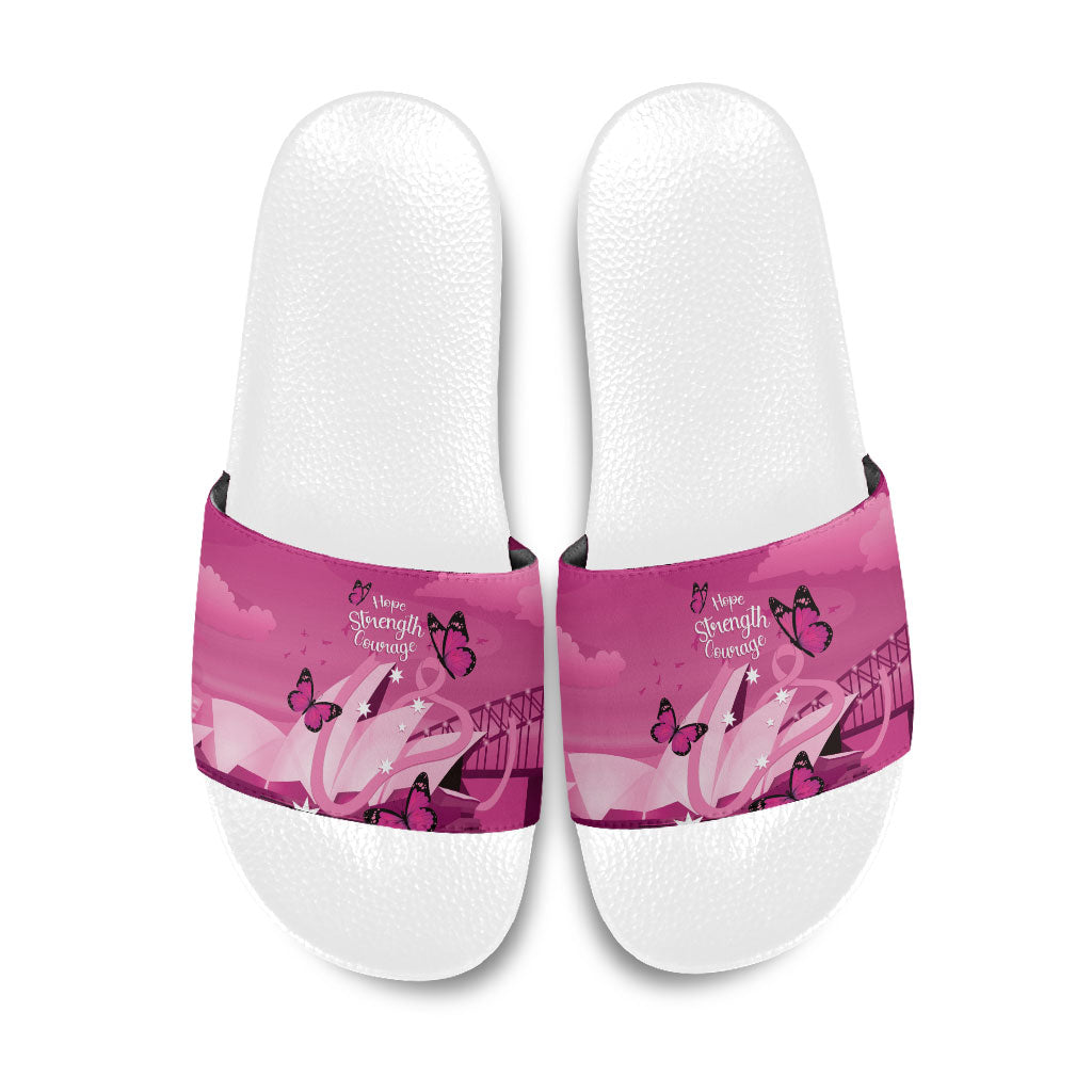 Australia Breast Cancer Support Slide Sandals Sydney Opera House Butterfly Pink Ribbon
