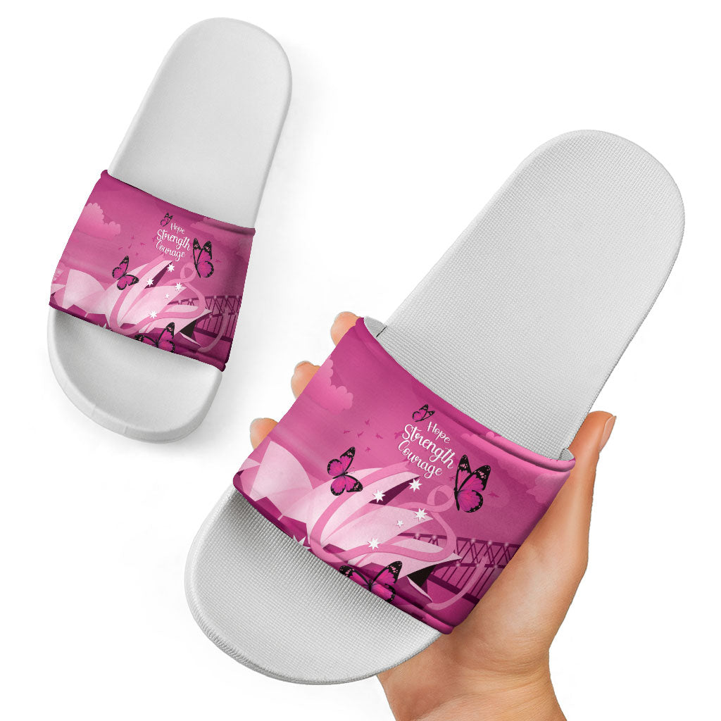 Australia Breast Cancer Support Slide Sandals Sydney Opera House Butterfly Pink Ribbon