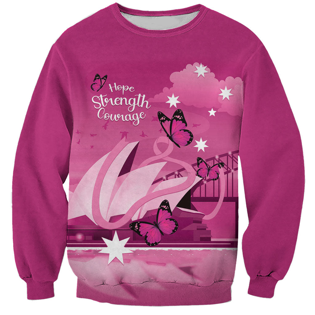 Personalised Australia Breast Cancer Support Sweatshirt Sydney Opera House Butterfly Pink Ribbon