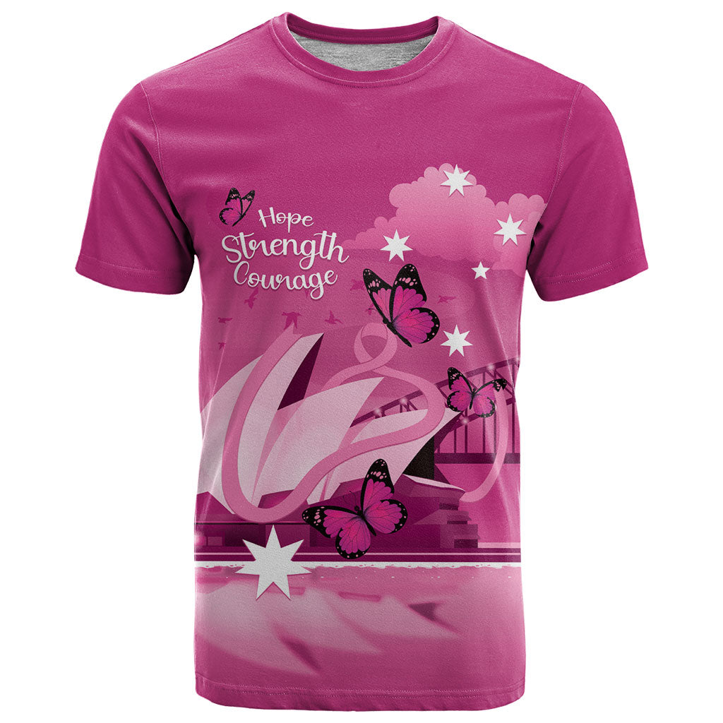 Personalised Australia Breast Cancer Support T Shirt Sydney Opera House Butterfly Pink Ribbon