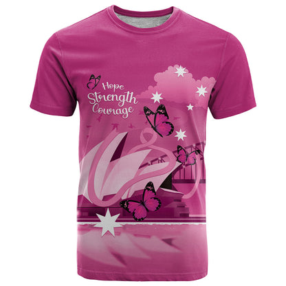 Personalised Australia Breast Cancer Support T Shirt Sydney Opera House Butterfly Pink Ribbon