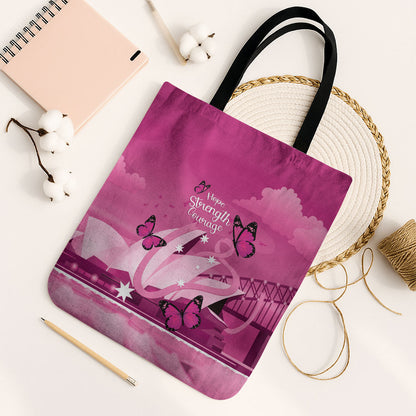 Australia Breast Cancer Support Tote Bag Sydney Opera House Butterfly Pink Ribbon
