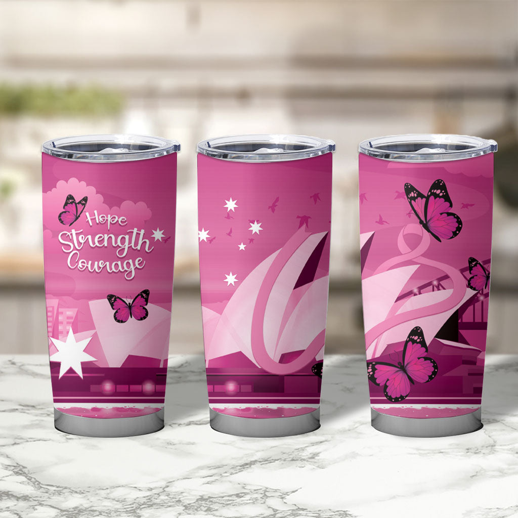 Australia Breast Cancer Support Tumbler Cup Sydney Opera House Butterfly Pink Ribbon