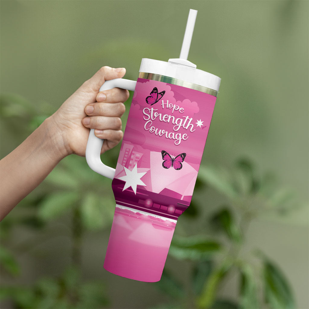 Australia Breast Cancer Support Tumbler With Handle Sydney Opera House Butterfly Pink Ribbon