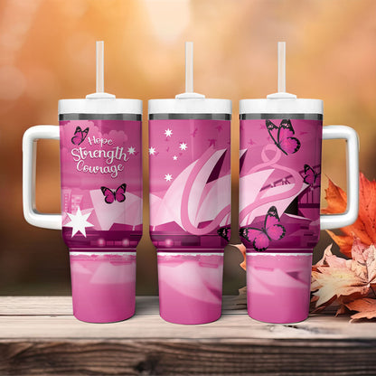 Australia Breast Cancer Support Tumbler With Handle Sydney Opera House Butterfly Pink Ribbon