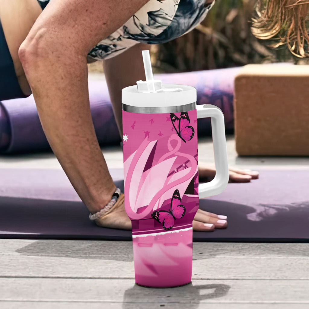 Australia Breast Cancer Support Tumbler With Handle Sydney Opera House Butterfly Pink Ribbon