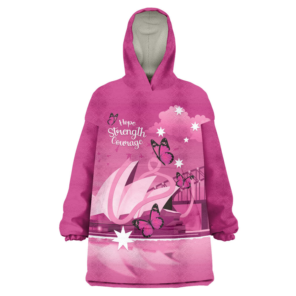 Personalised Australia Breast Cancer Support Wearable Blanket Hoodie Sydney Opera House Butterfly Pink Ribbon