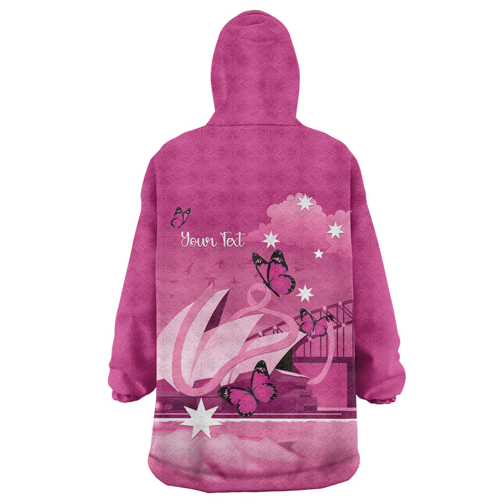 Personalised Australia Breast Cancer Support Wearable Blanket Hoodie Sydney Opera House Butterfly Pink Ribbon
