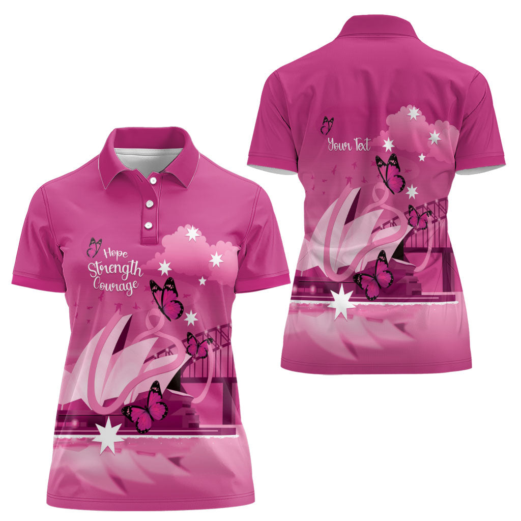 Personalised Australia Breast Cancer Support Women Polo Shirt Sydney Opera House Butterfly Pink Ribbon