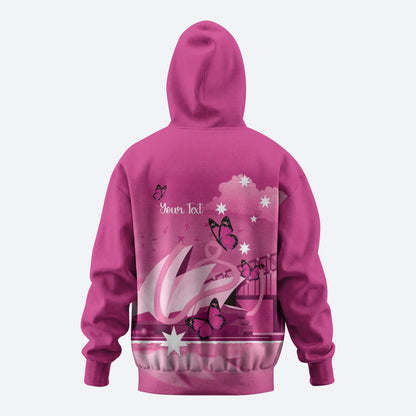 Personalised Australia Breast Cancer Support Zip Hoodie Sydney Opera House Butterfly Pink Ribbon