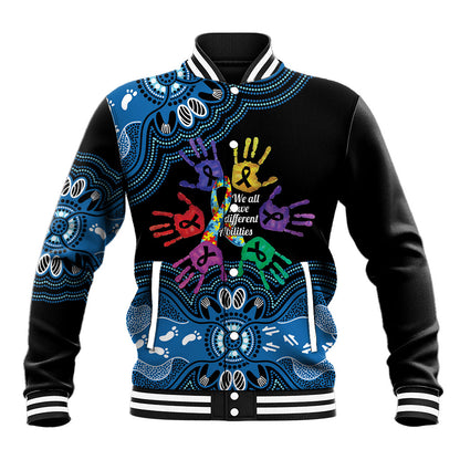 Autism Support Australia Indigenous Baseball Jacket We All Have Different Abilities
