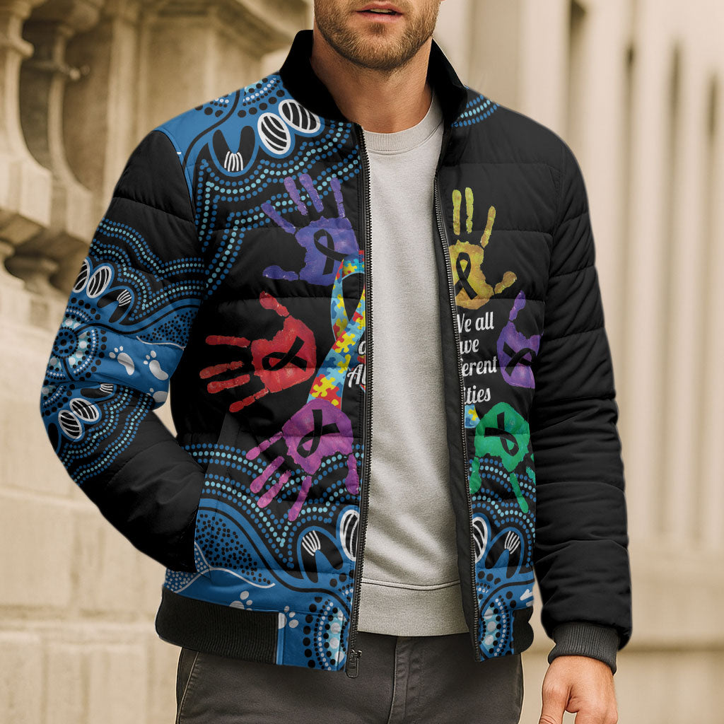 Autism Support Australia Indigenous Bomber Puffer Jacket We All Have Different Abilities
