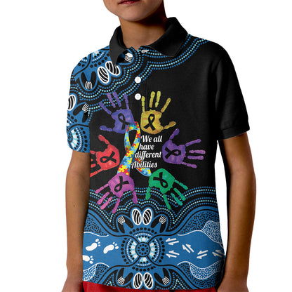 Autism Support Australia Indigenous Kid Polo Shirt We All Have Different Abilities
