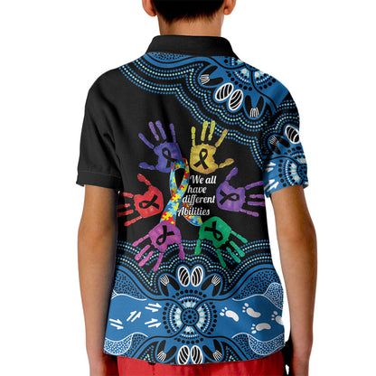 Autism Support Australia Indigenous Kid Polo Shirt We All Have Different Abilities