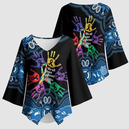 Autism Support Australia Indigenous Kimono Sleeve Blouse We All Have Different Abilities