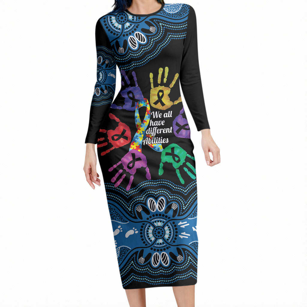 Autism Support Australia Indigenous Long Sleeve Bodycon Dress We All Have Different Abilities