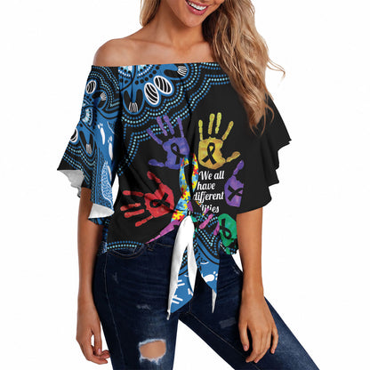 Autism Support Australia Indigenous Off Shoulder Wrap Waist Top We All Have Different Abilities