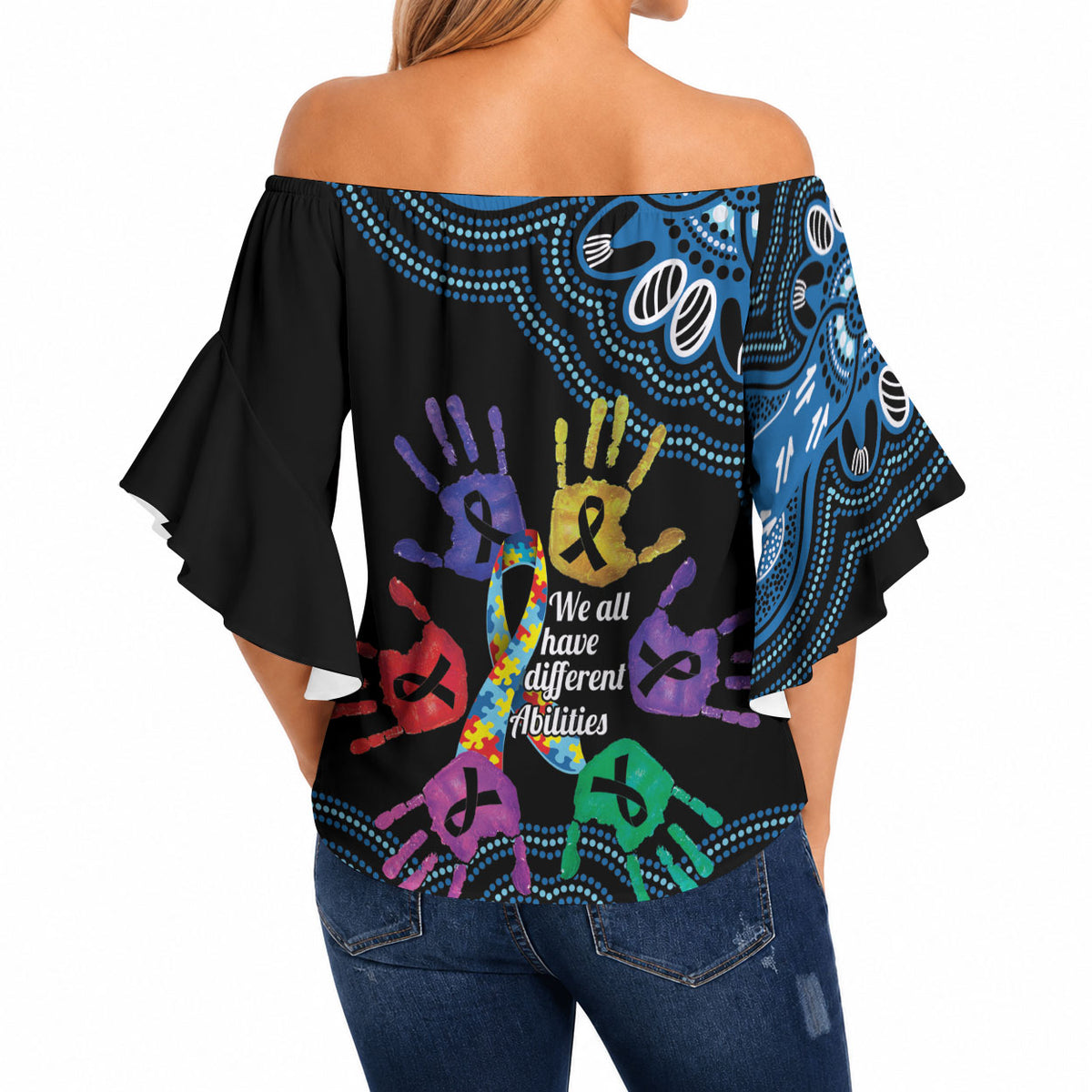 Autism Support Australia Indigenous Off Shoulder Wrap Waist Top We All Have Different Abilities