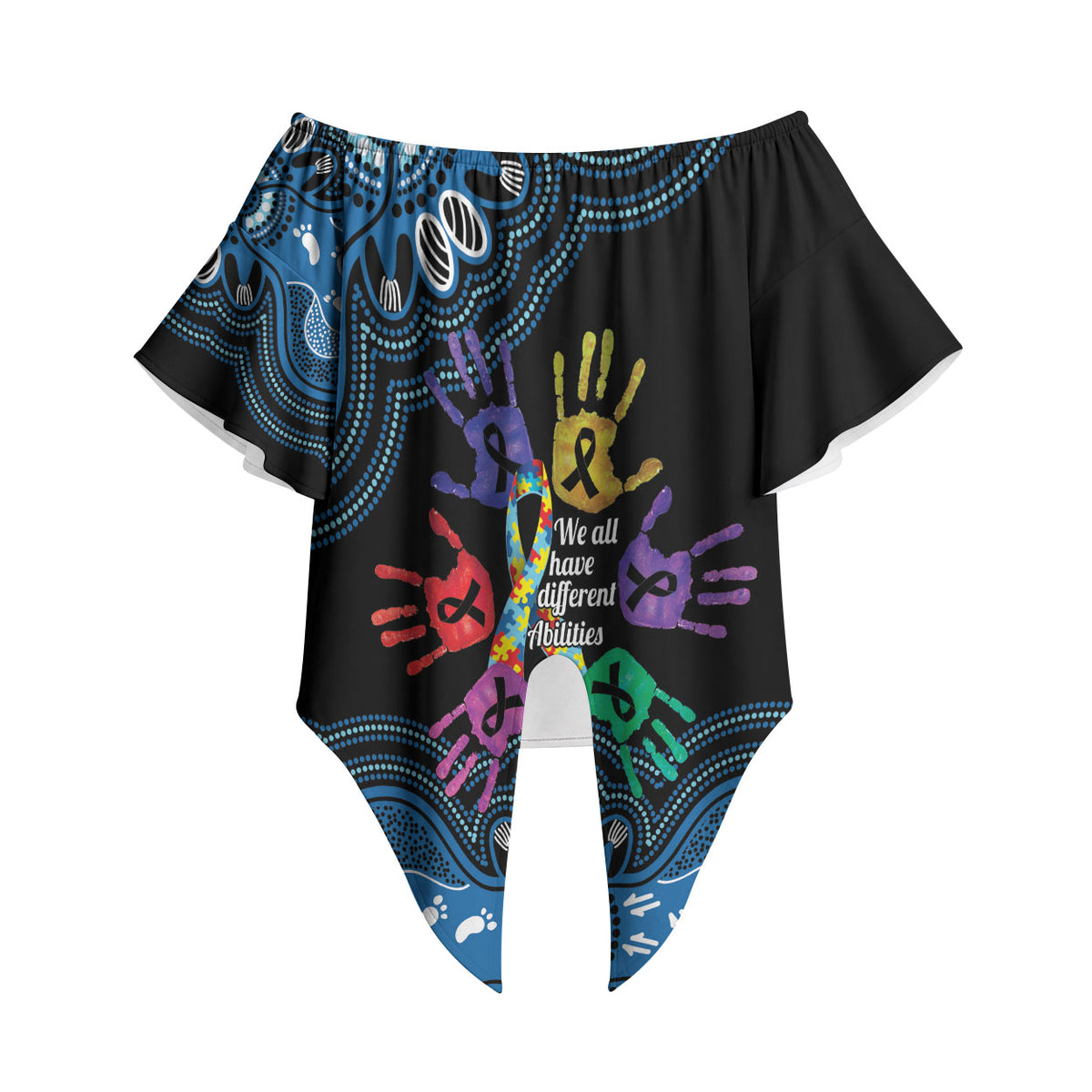 Autism Support Australia Indigenous Off Shoulder Wrap Waist Top We All Have Different Abilities