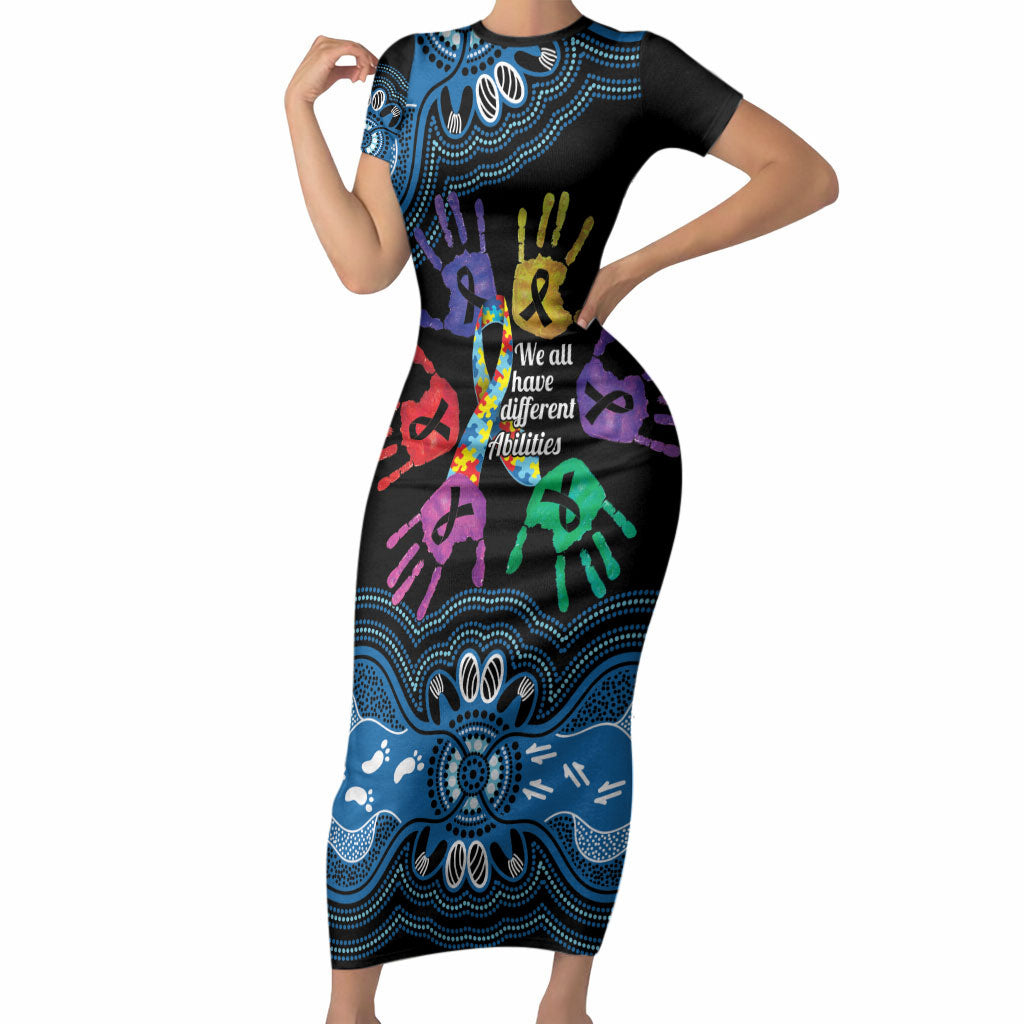 Autism Support Australia Indigenous Short Sleeve Bodycon Dress We All Have Different Abilities