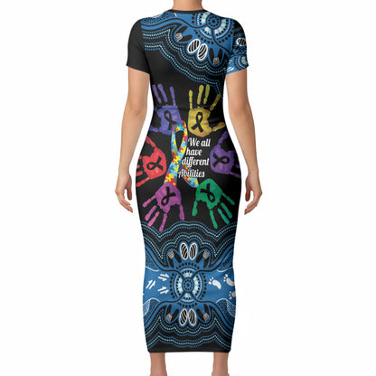 Autism Support Australia Indigenous Short Sleeve Bodycon Dress We All Have Different Abilities