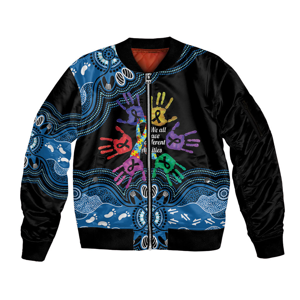 Autism Support Australia Indigenous Sleeve Zip Bomber Jacket We All Have Different Abilities