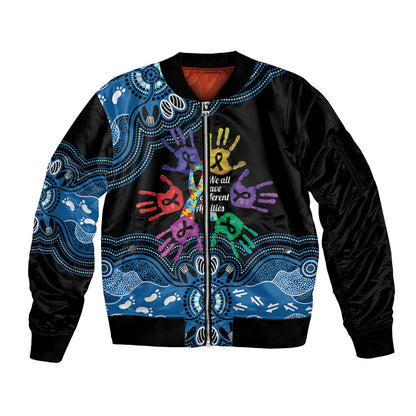 Autism Support Australia Indigenous Sleeve Zip Bomber Jacket We All Have Different Abilities
