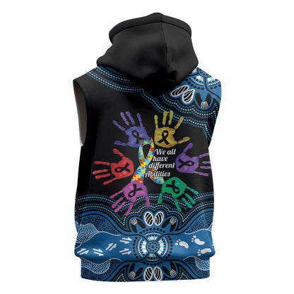 Autism Support Australia Indigenous Sleeveless Hoodie We All Have Different Abilities