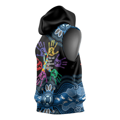 Autism Support Australia Indigenous Sleeveless Hoodie We All Have Different Abilities