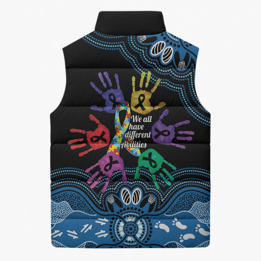 Autism Support Australia Indigenous Sleeveless Puffer Jacket We All Have Different Abilities