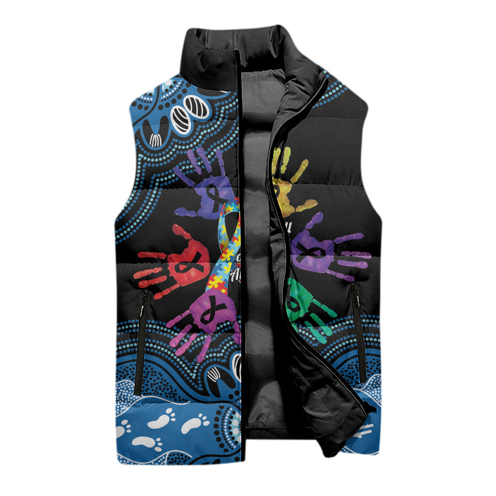 Autism Support Australia Indigenous Sleeveless Puffer Jacket We All Have Different Abilities