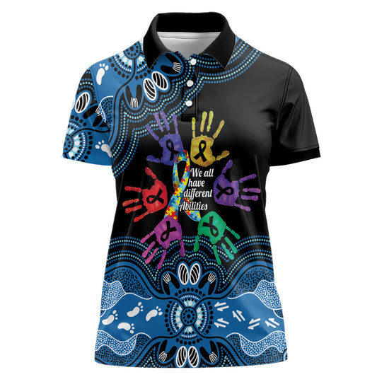 Autism Support Australia Indigenous Women Polo Shirt We All Have Different Abilities