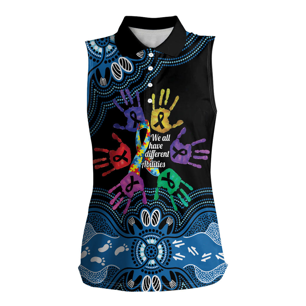 Autism Support Australia Indigenous Women Sleeveless Polo Shirt We All Have Different Abilities