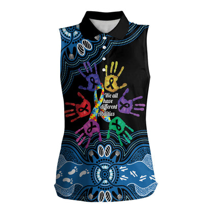 Autism Support Australia Indigenous Women Sleeveless Polo Shirt We All Have Different Abilities