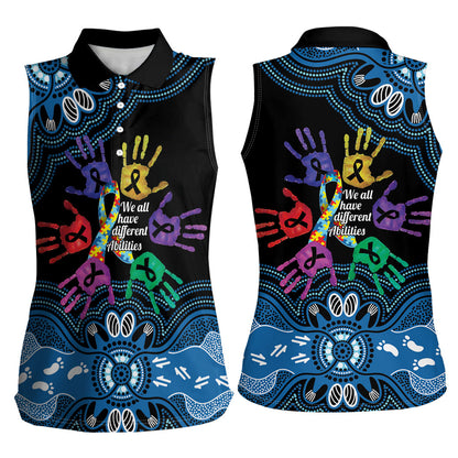 Autism Support Australia Indigenous Women Sleeveless Polo Shirt We All Have Different Abilities