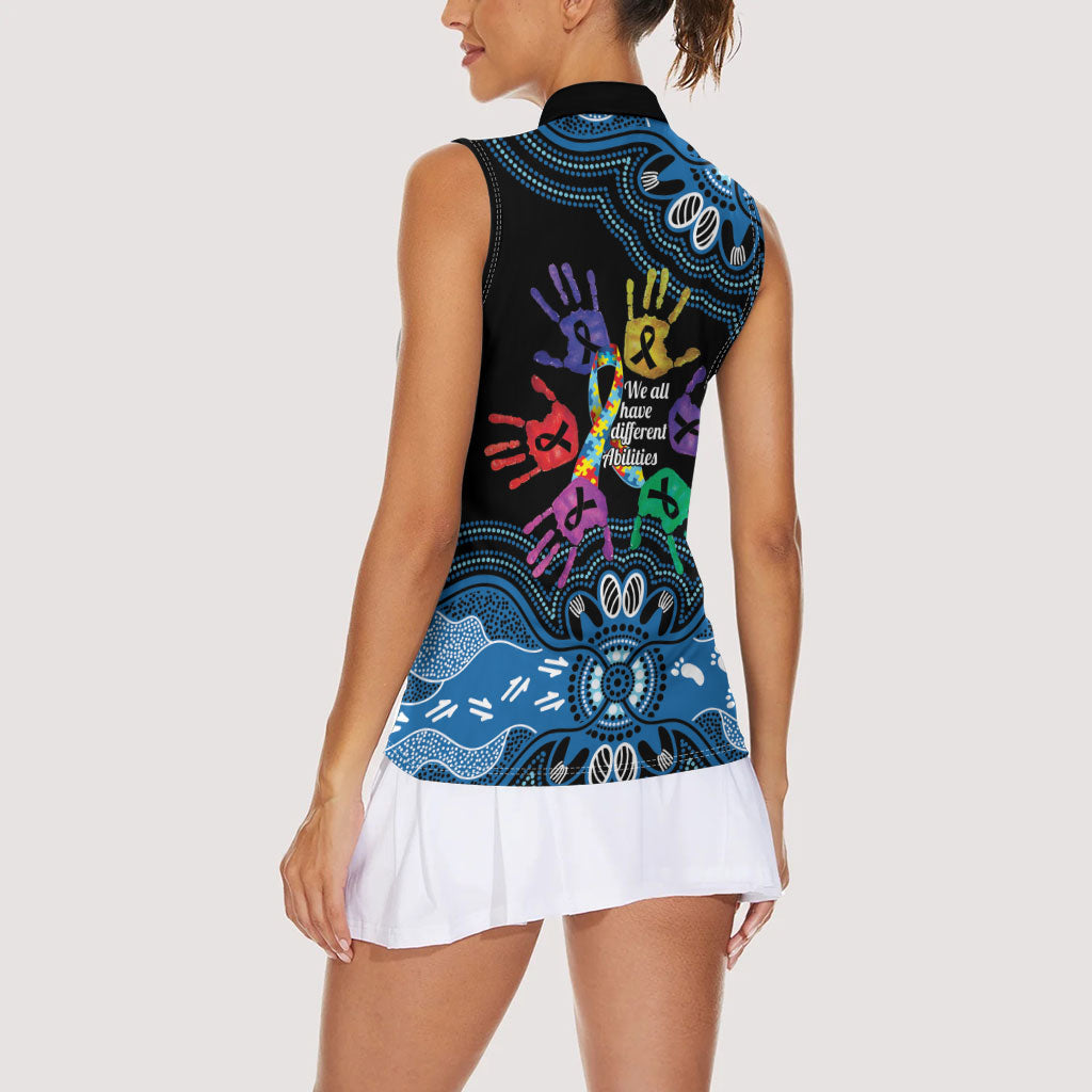 Autism Support Australia Indigenous Women Sleeveless Polo Shirt We All Have Different Abilities