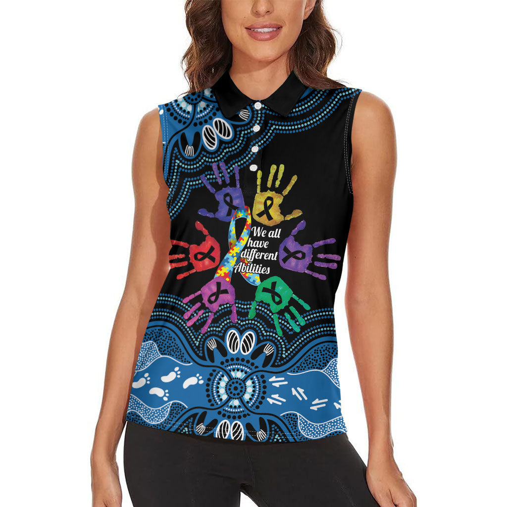 Autism Support Australia Indigenous Women Sleeveless Polo Shirt We All Have Different Abilities