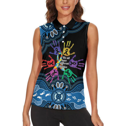 Autism Support Australia Indigenous Women Sleeveless Polo Shirt We All Have Different Abilities