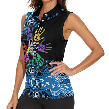 Autism Support Australia Indigenous Women Sleeveless Polo Shirt We All Have Different Abilities