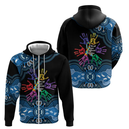 Autism Support Australia Indigenous Zip Hoodie We All Have Different Abilities