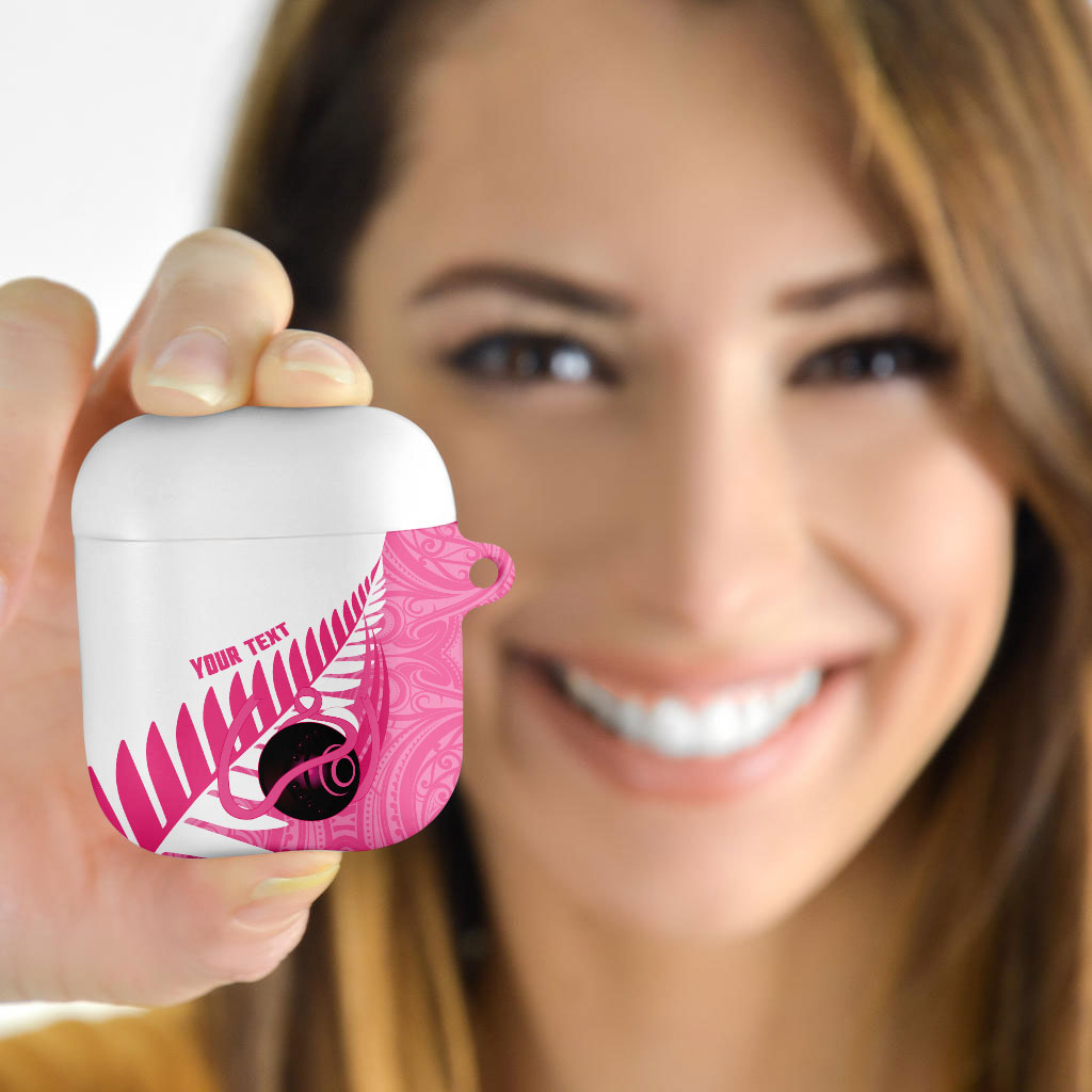 New Zealand Lawn Bowls Breast Cancer Custom AirPods Case Aotearoa Maori Silver Fern Pink Ribbon