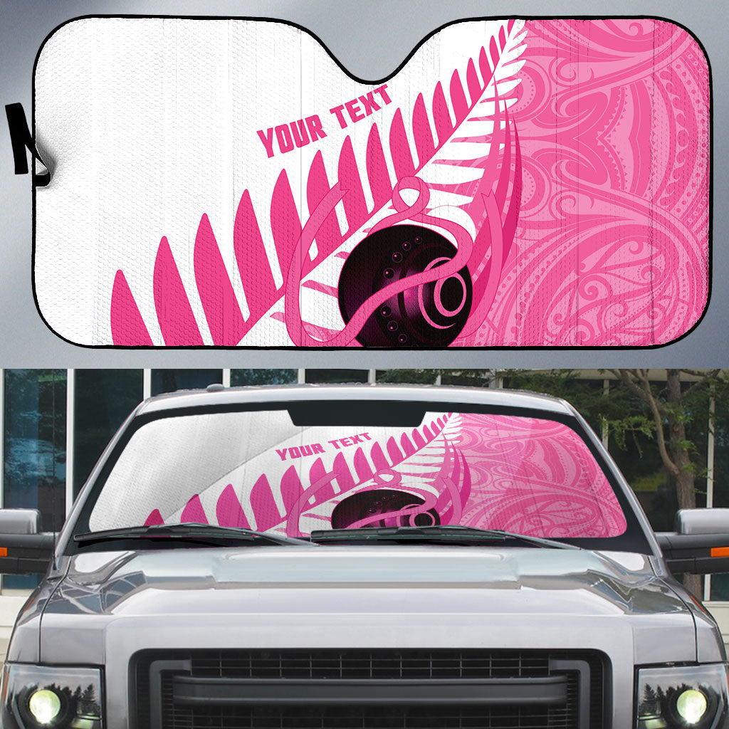 New Zealand Lawn Bowls Breast Cancer Custom Auto Sun Shade Aotearoa Maori Silver Fern Pink Ribbon