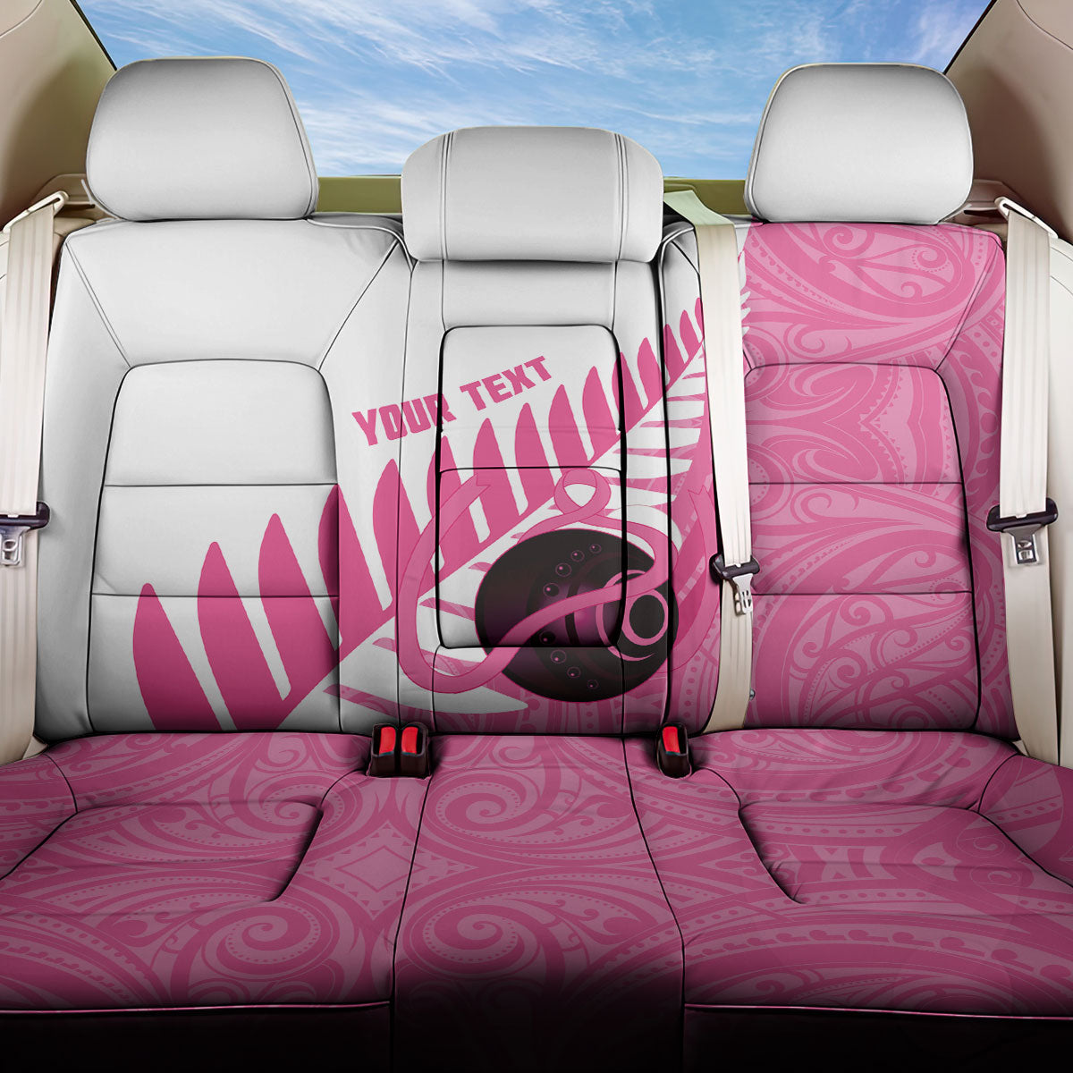 New Zealand Lawn Bowls Breast Cancer Custom Back Car Seat Cover Aotearoa Maori Silver Fern Pink Ribbon