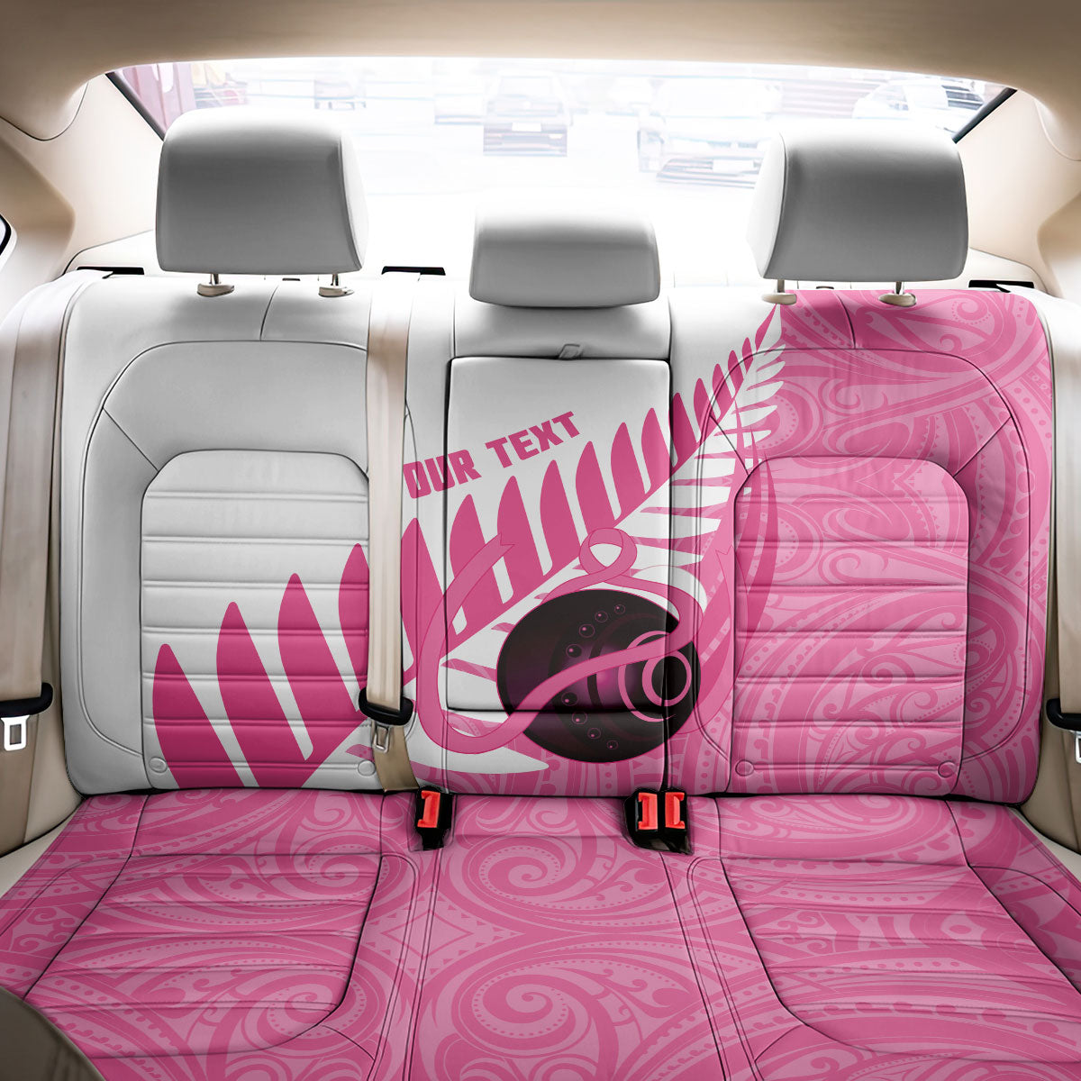 New Zealand Lawn Bowls Breast Cancer Custom Back Car Seat Cover Aotearoa Maori Silver Fern Pink Ribbon