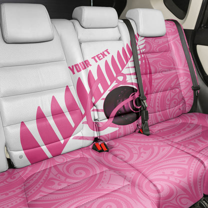 New Zealand Lawn Bowls Breast Cancer Custom Back Car Seat Cover Aotearoa Maori Silver Fern Pink Ribbon