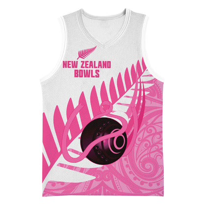 New Zealand Lawn Bowls Breast Cancer Custom Basketball Jersey Aotearoa Maori Silver Fern Pink Ribbon