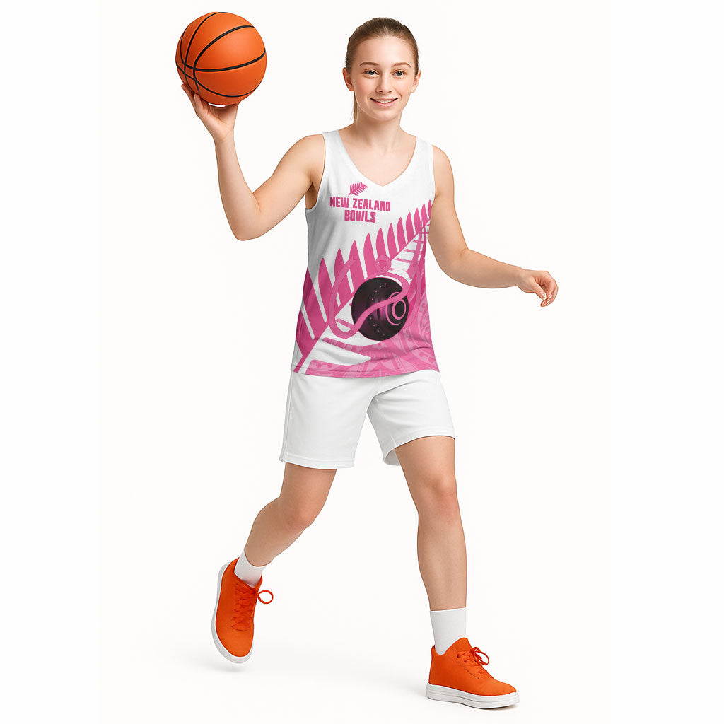 New Zealand Lawn Bowls Breast Cancer Custom Basketball Jersey Aotearoa Maori Silver Fern Pink Ribbon