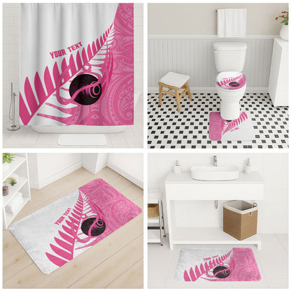 New Zealand Lawn Bowls Breast Cancer Custom Bathroom Set Aotearoa Maori Silver Fern Pink Ribbon