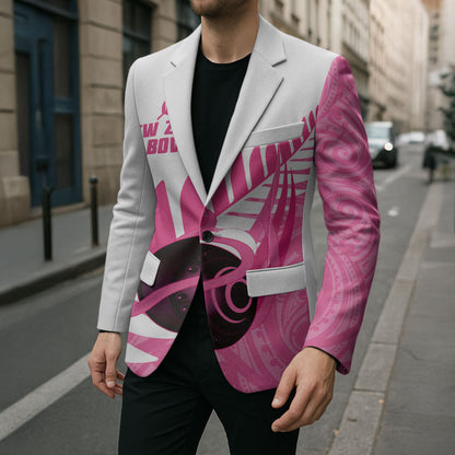 New Zealand Lawn Bowls Breast Cancer Custom Blazer Aotearoa Maori Silver Fern Pink Ribbon