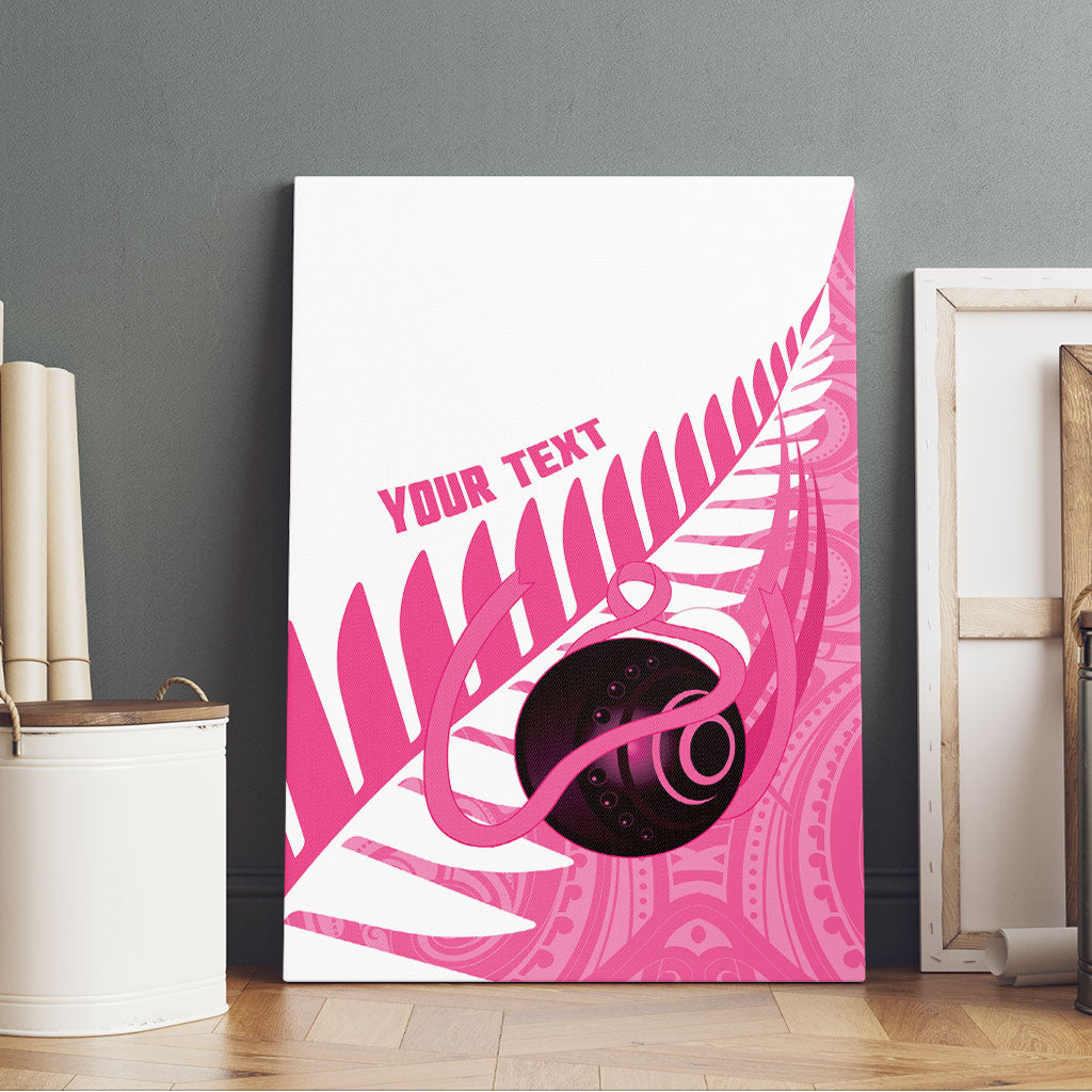 New Zealand Lawn Bowls Breast Cancer Custom Canvas Wall Art Aotearoa Maori Silver Fern Pink Ribbon